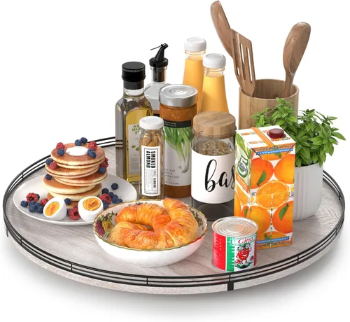 Vista 65 de Marble Lazy Susan - Tocadiscos para mesa, bandeja redonda de mármol de grano de madera antigua de 10 pulgadas para mesa de comedor, encimera de Negro
