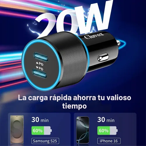 Vista 3 de Paquete de 6 cargadores de coche USB C, carga rápida de 40 W para iPhone 17/16 Pro Max/Plus/16 SE/15/14, Samsung Galaxy S25 Negro