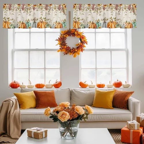 Vista 47 de Cenefa de cortina con lazo rojo de Navidad para ventanas, sala de estar, cocina, baño, granja, bolas de Navidad de acuarela con diseño de bayas