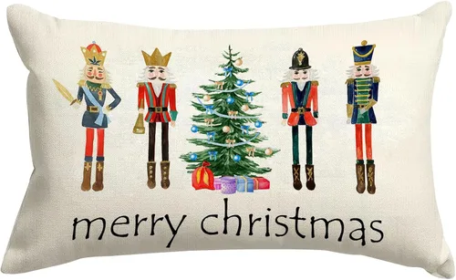 Vista 13 de SPXUBZ Funda de almohada de algodón con diseño de copo de nieve azul, Feliz Navidad, decoración del hogar, funda de cojín rectangular