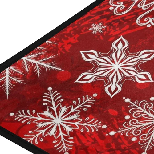 Vista 6 de Alfombra de Navidad para cocina, patrón rojo con copos de nieve, flores, tapete de baño, alfombras antideslizantes para baño, cocina, interiores, 39