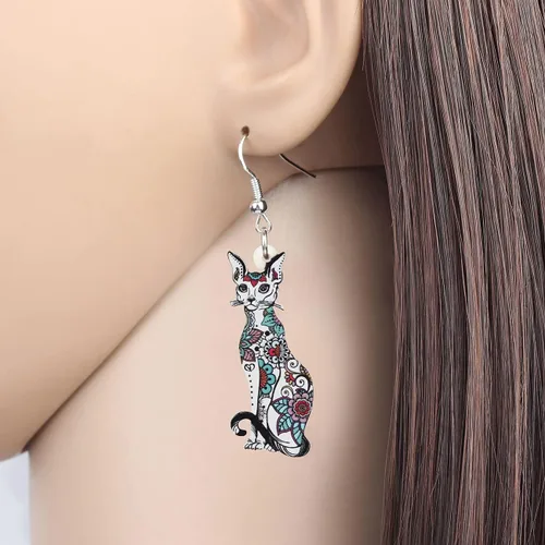 Vista 2 de WEVENI - Pendientes de acrílico para gato sin pelo, diseño de esfinge, para mujer y niña, regalo