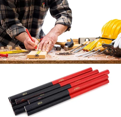 Vista 6 de Lápices de carpintería de alambre redondo rojo azul para carpintería, lápices de construcción para marcar, dibujar y escribir