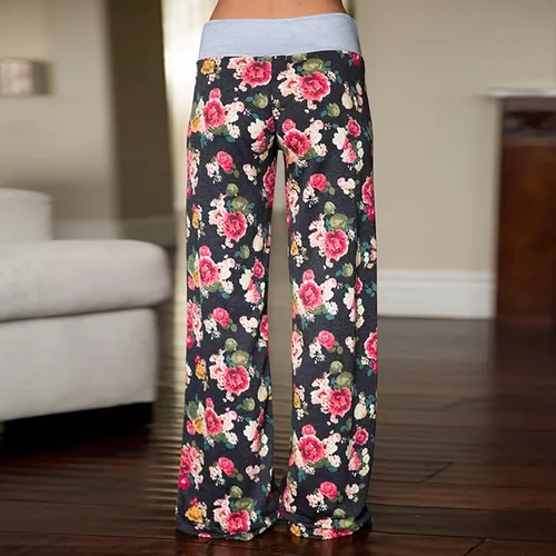 Vista 7 de Pantalones de pijama para mujer, pantalones de pijama a cuadros de búfalo, pantalones casuales sueltos de pierna ancha, pantalones elásticos