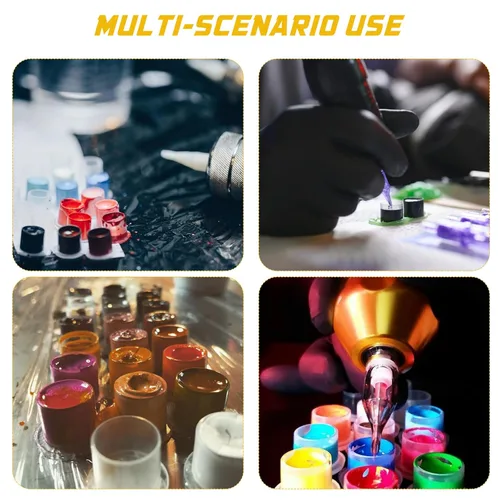 Vista 6 de 300 tapas de tinta para tatuaje, 300 tapas de tinta mezcladas, vasos desechables de tinta para tatuajes con base, 100 pequeños, 100 medios, 100
