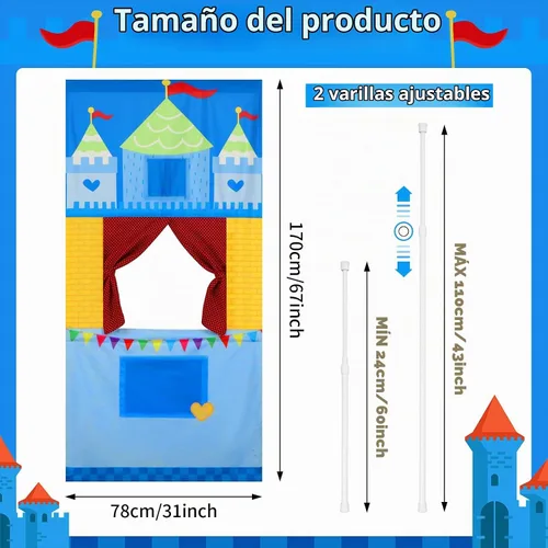 Vista 3 de VitalCozy Teatro de Marionetas para Entrada de Puerta con 2 Varillas Ajustables que se Adapta a la Mayoría de las Entradas de Puerta 67 x 31