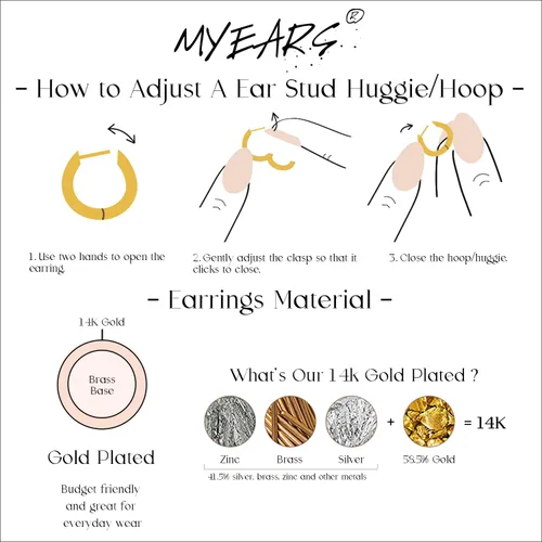 Vista 4 de MYEARS Aretes de Oro para Mujer Huggie Hoop Ear Stud Cuff 14K Pequeños Simples Hipoalergénicos Joyería de Uso Diario