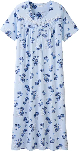 Vista 24 de Keyocean - Camisones para mujer, suaves, 100% algodón, mangas cortas, cómodas, camisolas de dormir para damas Floral azul