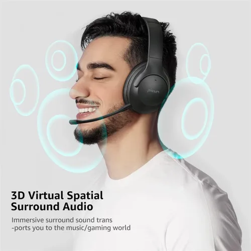 Vista 4 de NONCHI Auriculares inalámbricos Bluetooth sobre la oreja con micrófono desmontable, auriculares para juegos con cancelación activa de ruido