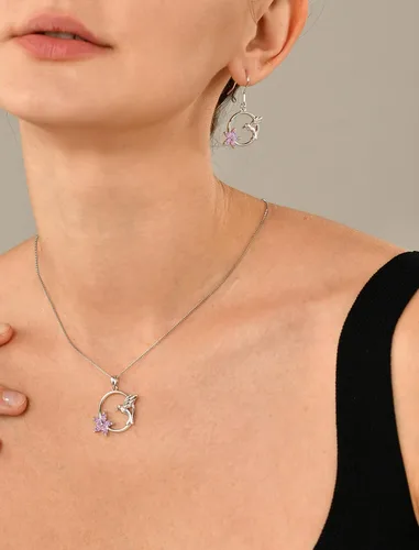 Vista 3 de YL Collar de colibrí de plata de ley con colgante de flores y piedras preciosas para mujer
