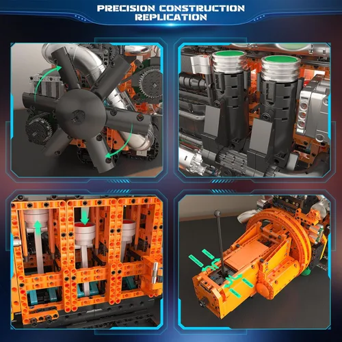 Vista 5 de Mould King 10200 Technology Track Engine Block Toy Set, 3070 piezas bloque de abrazadera de motor con transmisión de motor de batería