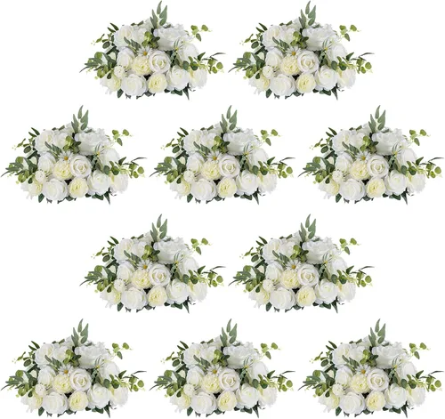 Vista 8 de [Usado] NUPTIO Centros de mesa de flores grandes para mesas: arreglo de bola de flores artificiales blancas de 17.7 pulgadas de diámetro para centro