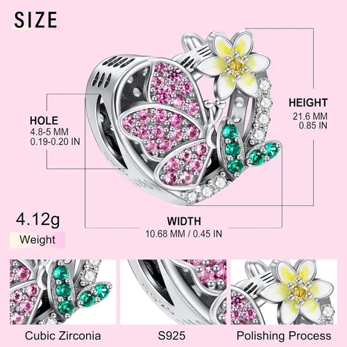 Vista 7 de NINGAN Dijes de piedra natal de marzo + marzo - Dije de nacimiento de narciso y mariposa para pulsera