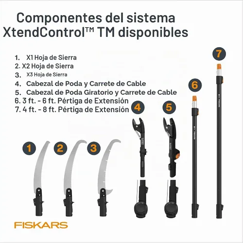 Vista 12 de Fiskars XtendControl - Podadora de árbol de 6 pies con sierra de triple molienda de 15 pulgadas x 1, poste de extensión individual de 3 a 6 pies