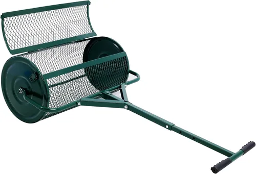 Vista 8 de Esparcidor de compost, rodillo esparcidor de estiércol de turba de 24 pulgadas con mango ajustable en forma de T, esparcidor de malla metálica