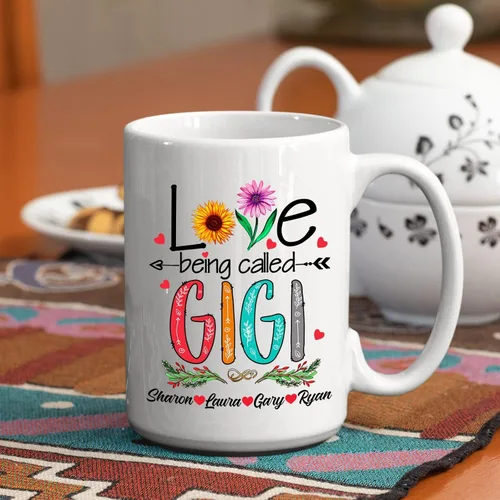 Vista 6 de Love Being Called Gigi Tazas de té y café – Tazas de cerámica Gigi personalizadas – Regalo para nietos – Tazas de flores – Cerámica blanca de 11 oz
