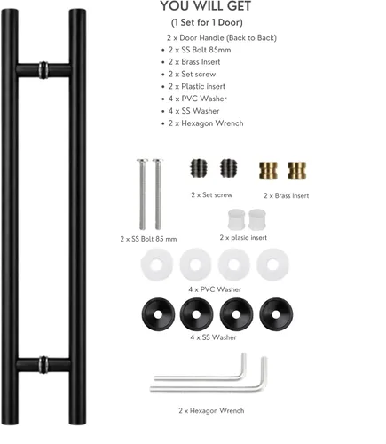 Vista 7 de Prima Decorative - Manija larga para puerta, manija de puerta de entrada de 18 pulgadas, forma redonda en forma de "H", acero inoxidable 304 - Negro