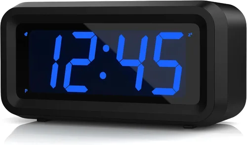 Vista 9 de KWANWA Reloj despertador para niños, LED blanco, batería, modo nocturno automático, 12 horas/24 horas, pequeño, viajes, mesita de noche, montaje