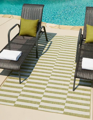 Vista 16 de Unique Loom Outdoor Striped Collection - Alfombra a rayas (4' 1" x 6' 1" Rectángulo, azul/marfil)