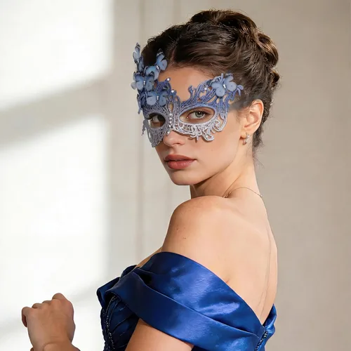 Vista 3 de BABEYOND Máscara de mariposa estilo veneciano Mardi Gras disfraz Azul