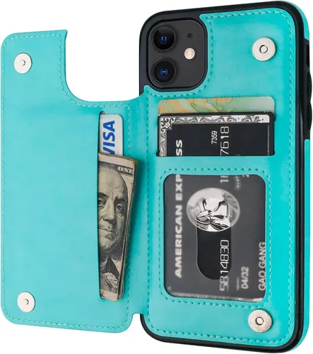 Vista 12 de OT ONETOP - Funda tipo cartera para iPhone 11 con tarjetero y ranuras para tarjetas, doble cierre magnético y funda duradera a prueba de golpes