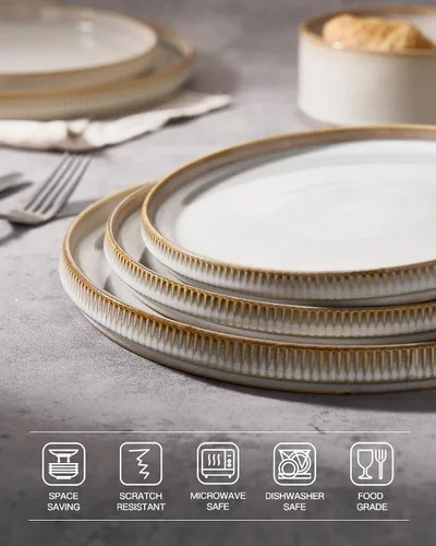 Vista 4 de famiware Star Platos de Ensalada para 6, Juego de Platos de 8 Pulgadas, Vajilla de Gres, Platos Pequeños para Postre, Ensalada, Aperitivo, Blanco