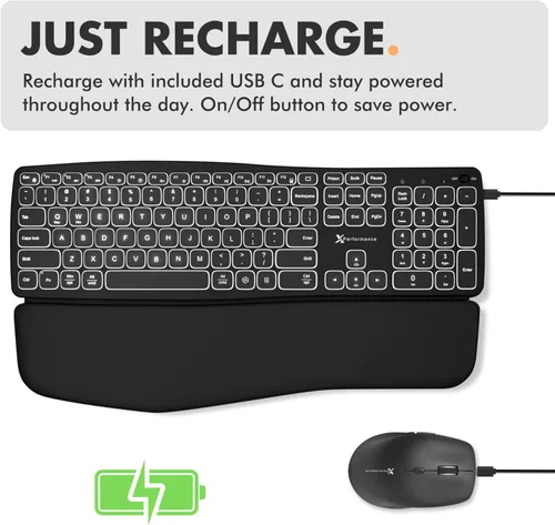 Vista 7 de Teclado y mouse inalámbricos retroiluminados X9 (Bluetooth + 2.4G) Combo ergonómico de teclado y mouse inalámbrico con reposamuñecas, recargable