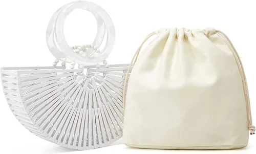 Vista 5 de Bolso de bambú para mujer, con asa superior, bolsa de mano con bolsa interior, bolsa hobo para regalo para mujer