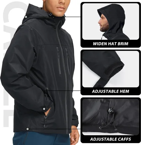 Vista 2 de CAMEL CROWN Chaqueta impermeable para hombre, cortavientos con capucha, para senderismo, escalada, viajes
