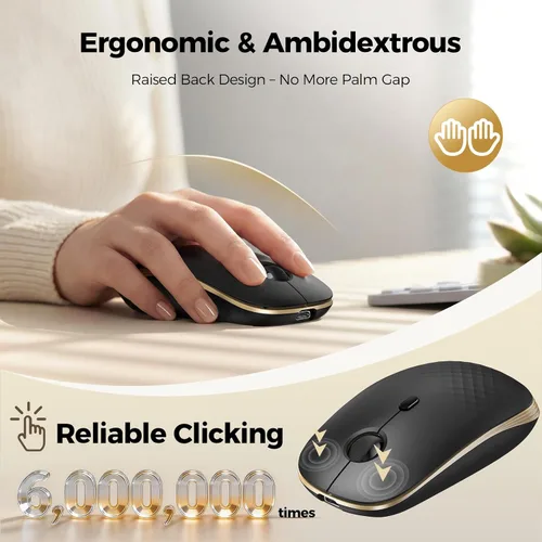 Vista 5 de TECKNET Wireless Mouse,Rechargeable Slim Portable Silent Computer Mouse with 2.4GHz USB Receiver,Quiet & Lightweight Long Battery Life Optical Mice