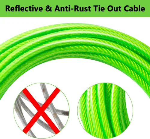 Vista 5 de Cable de amarre para perros de 10 pies a 300 libras, cables resistentes para perros y patios con gancho giratorio, línea de correa para perros