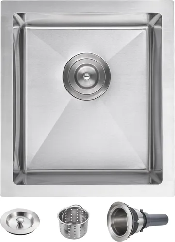 Vista 14 de POPFLY Fregadero de barra de 15 pulgadas, fregadero de cocina pequeño negro de 15 x 15 pulgadas, fregadero de preparación de barra de cocina