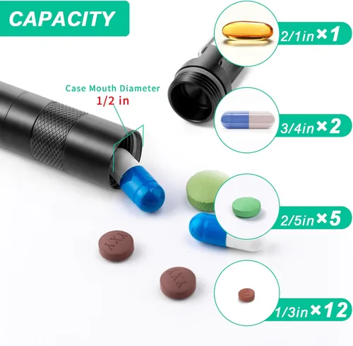 Vista 4 de Llavero micro pastillero de titanio para monedero, pequeño contenedor de píldoras, pastillero negro, organizador de botellas de medicina, suplemento