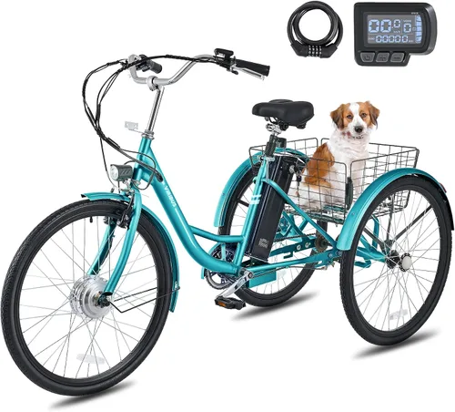 Vista 17 de VIRIBUS Triciclo eléctrico para adultos, triciclo eléctrico de 24 26 pulgadas con batería extraíble de 468 Wh, 250 W/350 W (pico 500 W) bicicletas