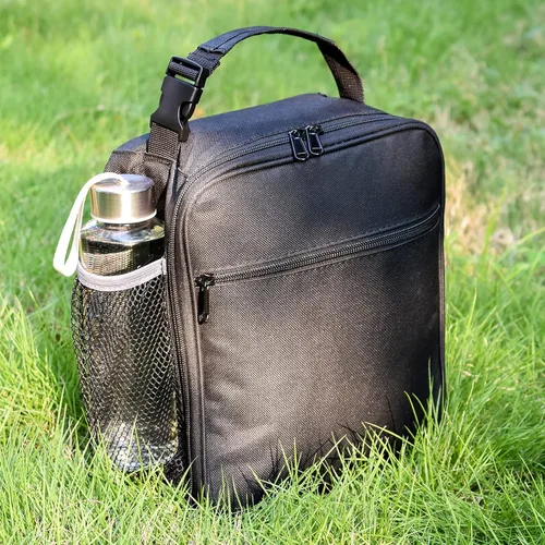 Vista 9 de Lonchera aislada, a prueba de fugas, portátil, para mujeres, hombres, niños y niñas, bolsa enfriadora de gran capacidad con asa y bolsillo para Negro