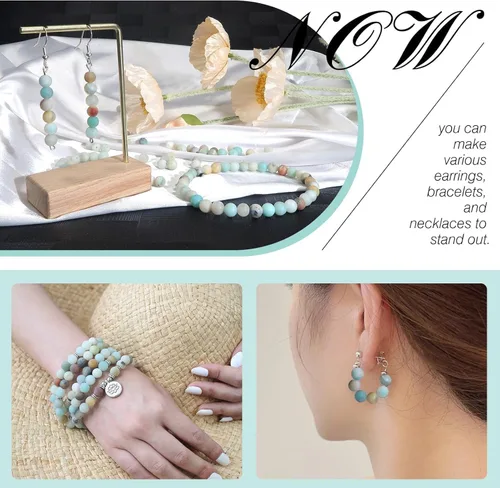 Vista 4 de 60 piezas de cuentas de piedra natural de 15⁄64 pulgadas (6 mm) con cuentas de amazonita de cristal, piedras preciosas para hacer joyería, pulseras