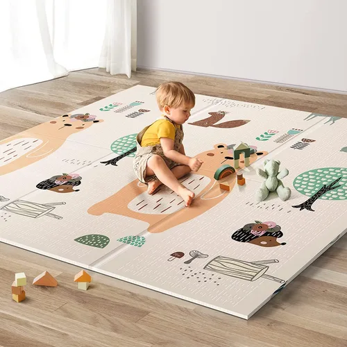 Vista 17 de UANLAUO Alfombra de juego plegable para bebés - 71 x 59 pulgadas, reversible para bebés a niños, antideslizante para interior y exterior
