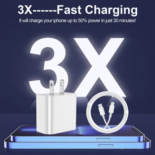 Vista 2 de Paquete de 4 cargadores rápidos para iPhone [certificado Apple MFi] 2 piezas de bloque de cargador de pared tipo C de Apple con 2 cables USB C a