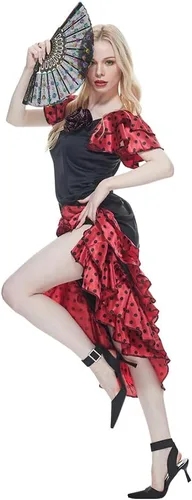 Vista 5 de AERO ARMOR Disfraz de flamenco para mujer, vestido de bailarina española de Senorita, disfraz de Halloween para adultos