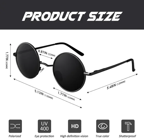 Vista 23 de CGID Gafas de sol unisex polarizadas redondas E01 Lennon