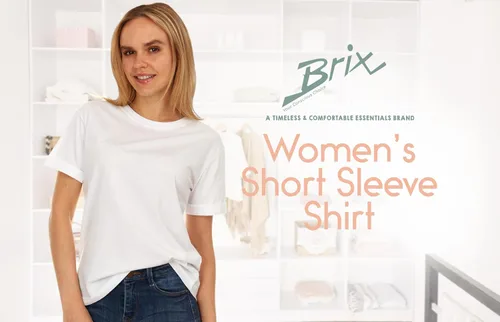 Vista 4 de Brix Camiseta de ajuste holgado para mujer, camisetas de algodón con cuello redondo.