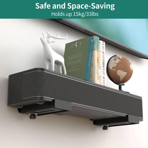 Vista 11 de HomeMount Soporte de pared para barra de sonido, soportes de barra de El metal resistente soporta 33 libras y mantiene tu barra de sonido debajo