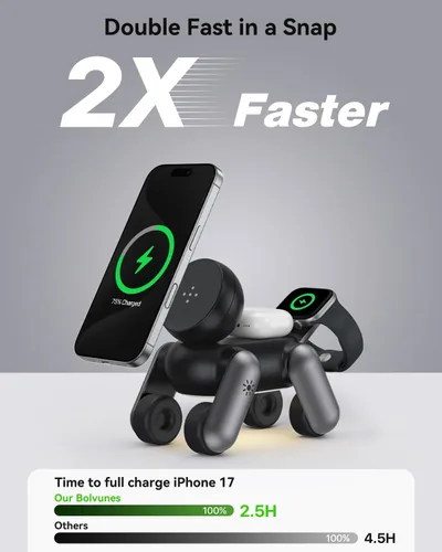 Vista 2 de Estación de carga 3 en 1 para dispositivos Apple, soporte magnético inalámbrico de carga rápida compatible con MagSafe para iPhone