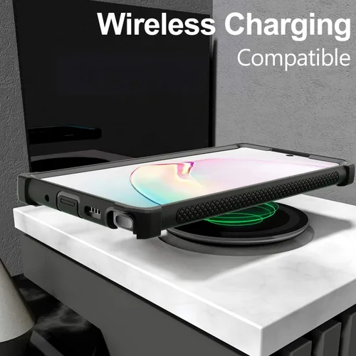 Vista 5 de Funda para Samsung Galaxy Note 10 Plus con protector de pantalla, carcasa protectora híbrida de doble capa a prueba de golpes de acrílico para Negro
