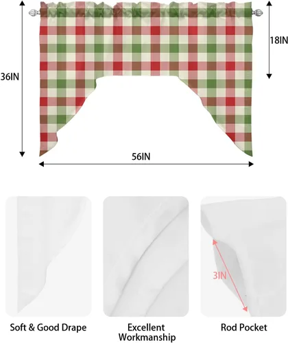 Vista 6 de Cortinas de cocina con festón de Navidad, cenefa con bolsillo para barra, paneles de cortina para dormitorio, sala de estar, baño, cafetería