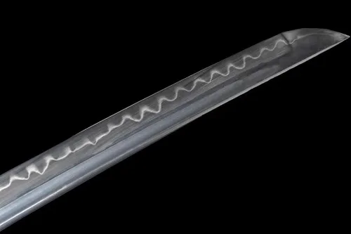Vista 6 de Katana samurái funcional de espiga completa de 41 pulgadas, hecha a mano japonesa T10, acero al carbono, arcilla templada, espada rosa real Hamon