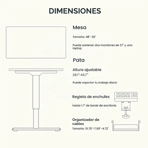 Vista 7 de FLEXISPOT EN2 Escritorio de pie de una pieza entera de 48 x 30 pulgadas con Parte superior de arce + marco blanco