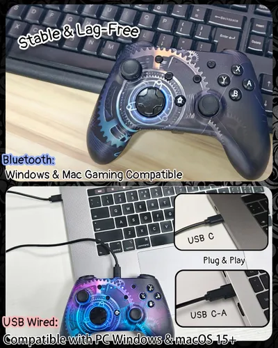 Vista 7 de Wzuicov Multi-Platform Game Controller with RGB & Dual-Mode Bluetooth & Wired Connection, Wireless Gamepad for Switch/Switch 2/iOS/Android/PC/TV