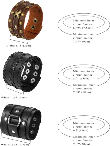Vista 4 de Aroncent - Pulsera de piel trenzada punk para hombre