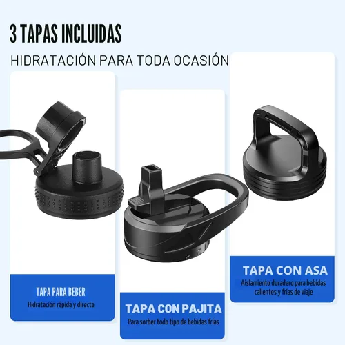 Vista 2 de RUBYFLASK - Botella de agua aislada con pajilla, jarra de agua al vacío de acero inoxidable, 24 onzas, botella con 3 tapas a prueba de fugas
